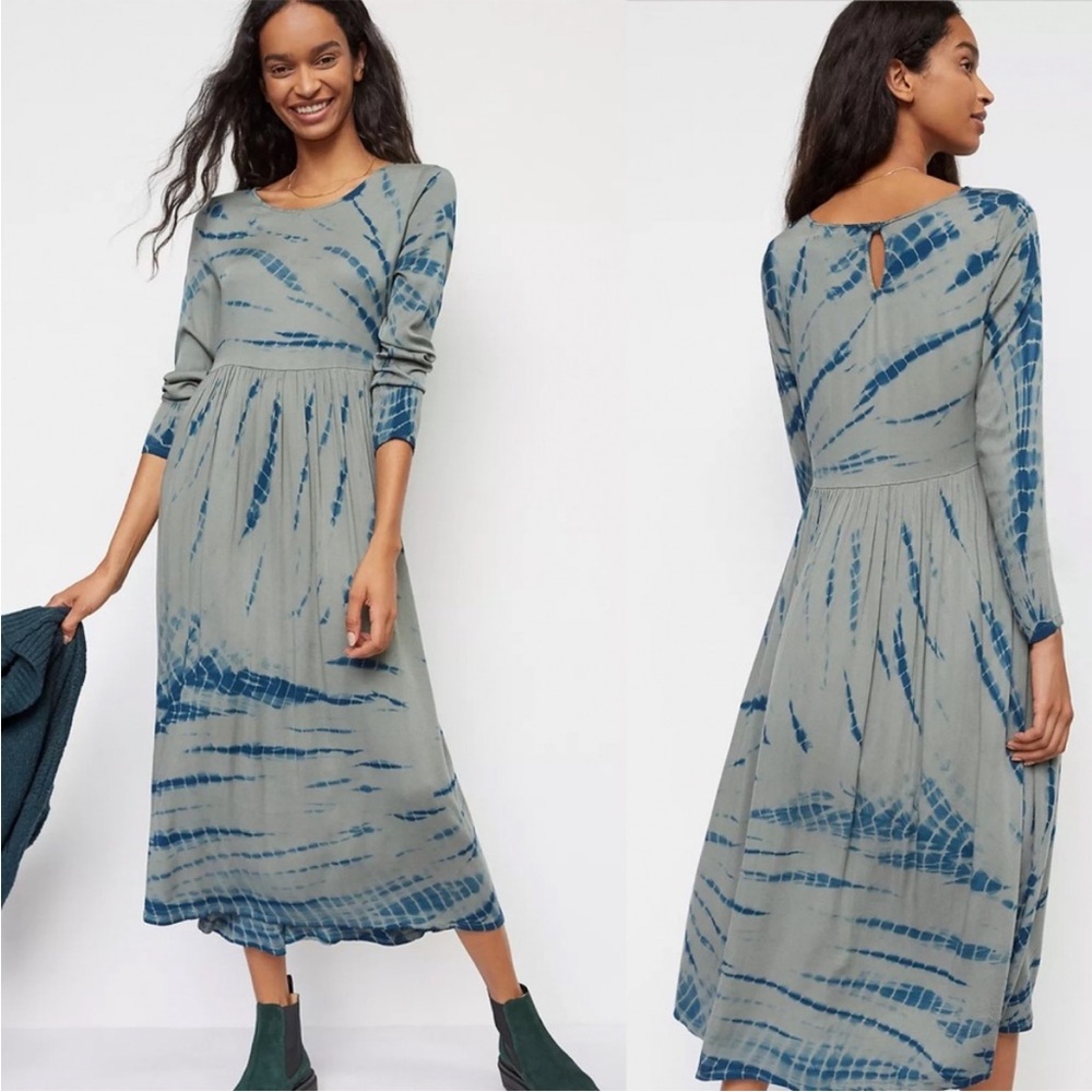 Dolan Anthropologie Eliska Green Blue Tie Dye Print Midi Maxi Dress medium